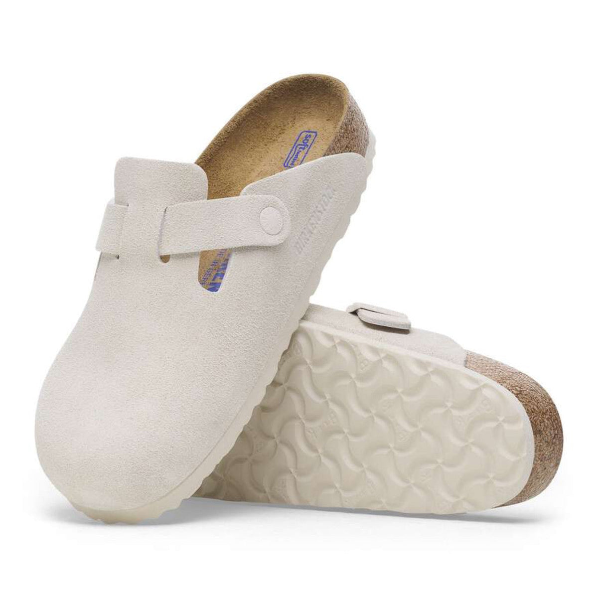 Birkenstock Boston Soft Footbed Suede Leather Antique White