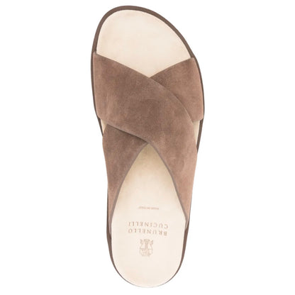 Brunello Cucinelli
Men's Cross-Strap Suede Slides