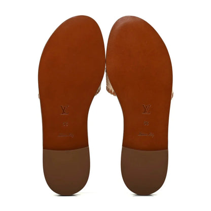 Louis Vuitton Raffia Calfskin Monogram Lock It Flat Mules