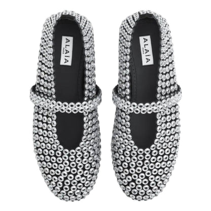 ALAÏA Glass-Embellished Ballet Flats 'Silver'