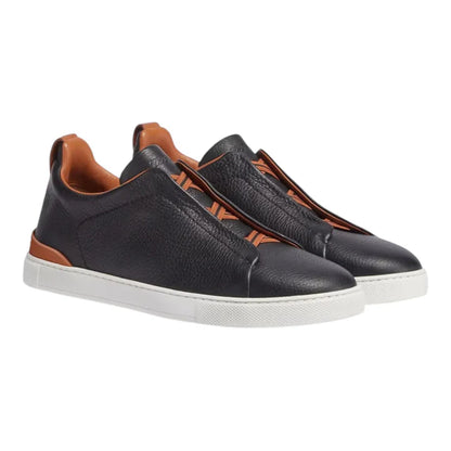 Zegna BLACK DEERSKIN TRIPLE STITCH™ SNEAKERS Black