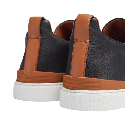 Zegna BLACK DEERSKIN TRIPLE STITCH™ SNEAKERS Black