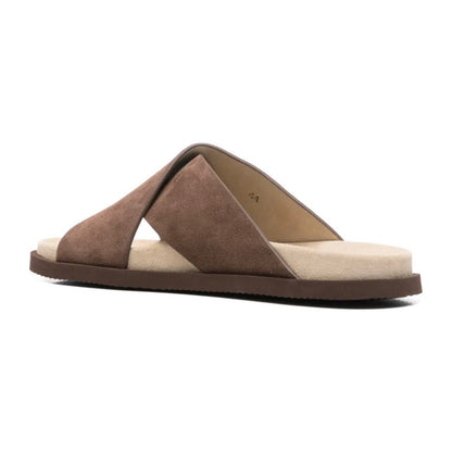 Brunello Cucinelli
Men's Cross-Strap Suede Slides